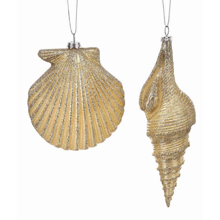 4.5-7" Velvet Glitter Pearl Seashell Ornament - Champagne - Set of 2 — view 1