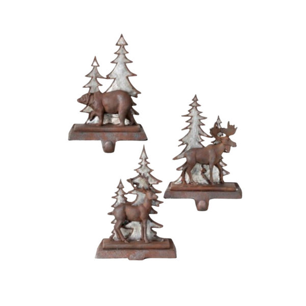 8" Stocking Holder resin and Iron Deer/Moose/Bear - Set of 3
