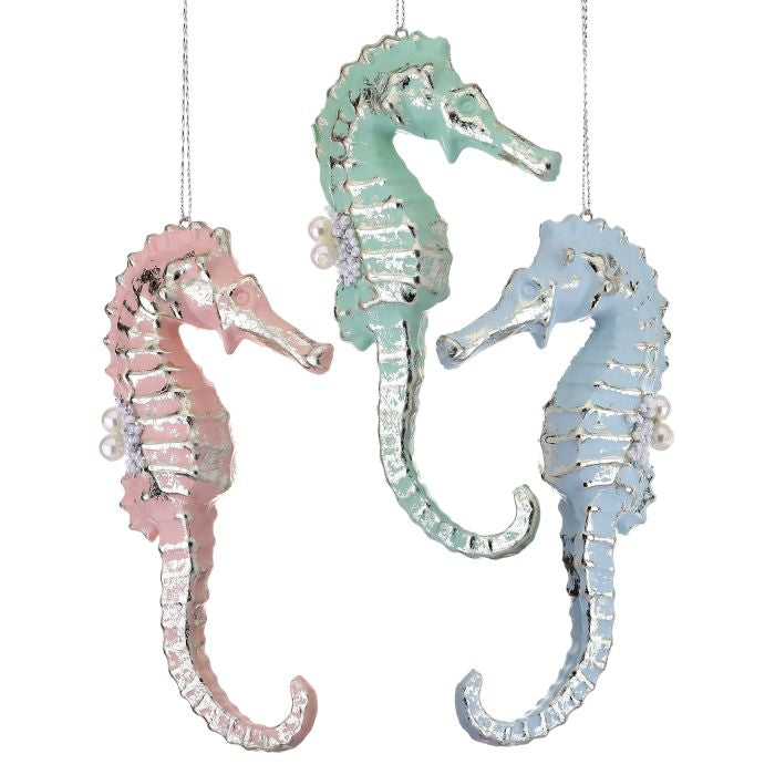 4" Pearl/Beaded Seahorse Ornament - Pastel Assorted - Set of 3 — view 1