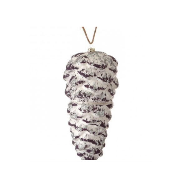 7.5" PLASTIC GLITTER/FROST PINE CONE ORN"