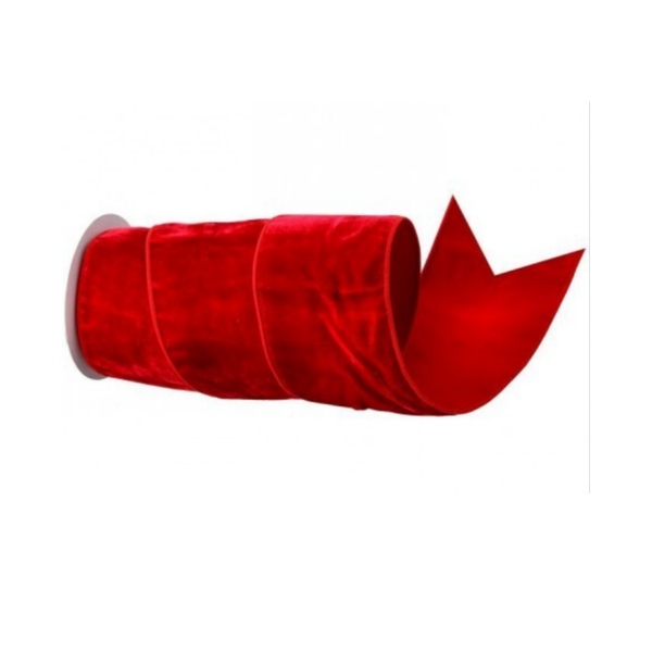 4" Ribbon -  Deluxe Velvet Sheer Back Ribbon - 5 Yard Roll - Red
