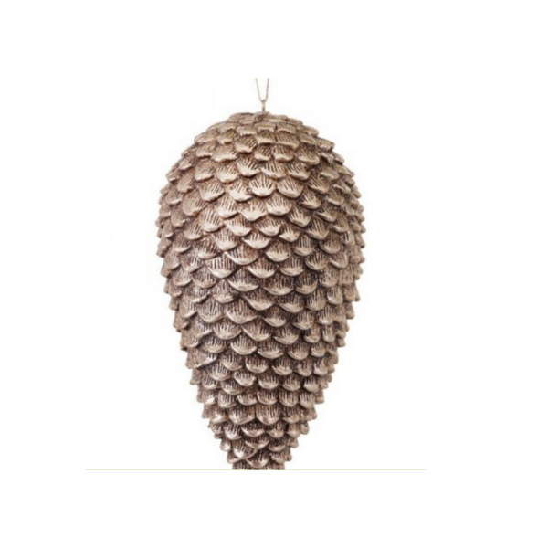 9" GLITTER SEQUIA PINE CONE ORNAMENT  - CHAMPAGNE