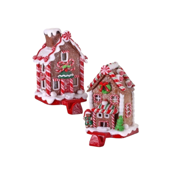 6.5" Stocking Holder - Gingerbread Candy House - Set of 2