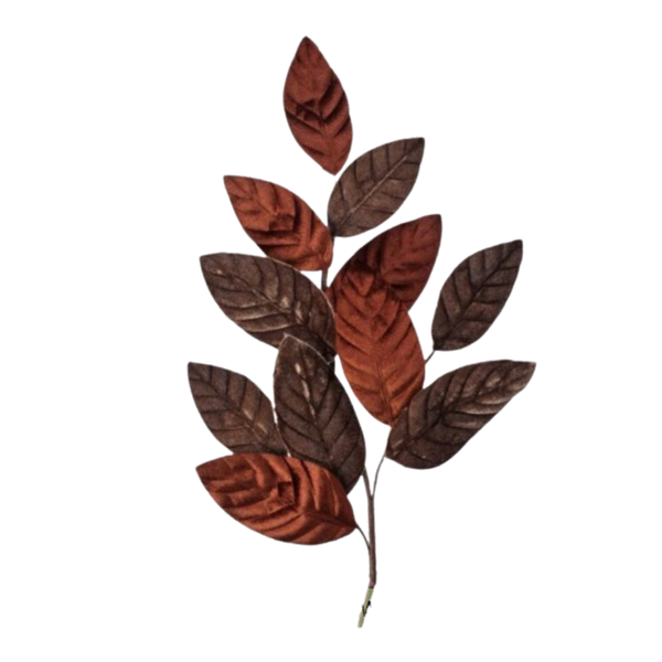 26" VELVET MAGNOLIA LEAF SPRAY  - BRWN