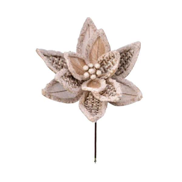 24" Woven Tweed/Burlap Poinsettia Stem