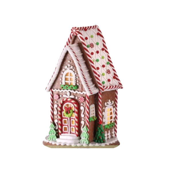 13" LED BTY/TMR A-FRAME GINGERBREAD HOUSE