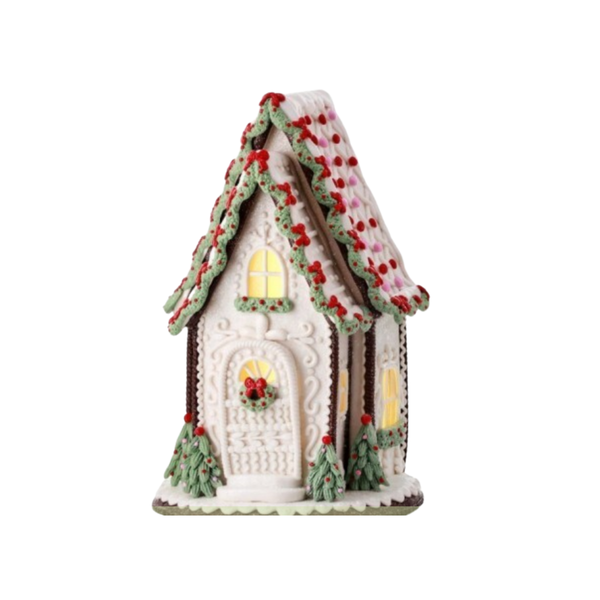 13"LED BTY/TMR A-FRAME GINGERBREAD CAKE HOUSE