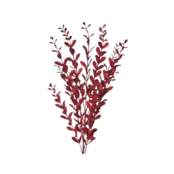 22" GLITTER/SEQUIN BOXWOOD X12 SPRAY  - BURGUNDY