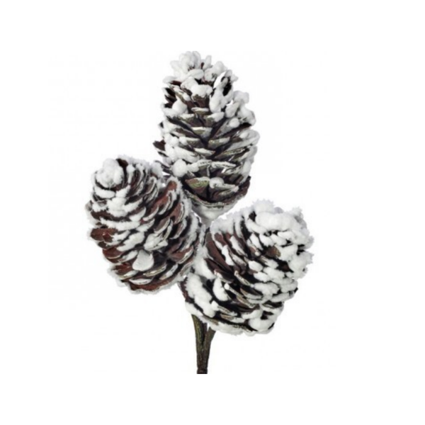 12" PLASTIC SNOW PINE CONE X3 PICK