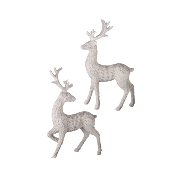 18" RESIN FROSTED WHITE RATTAN DEER 2AST - WHITE