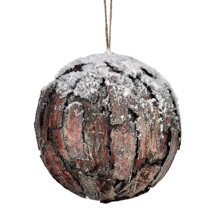 4" Bark Ornament with Snow — view 1