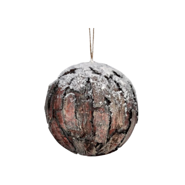 6" Bark Ornament with Snow