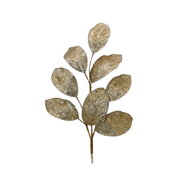 28" Micro Beaded/Sequins Magnolia Leaf Spray - Champagne