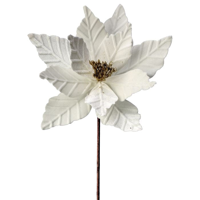 24" Velvet Glit Center Poinsettia Stem - Ivory — view 1