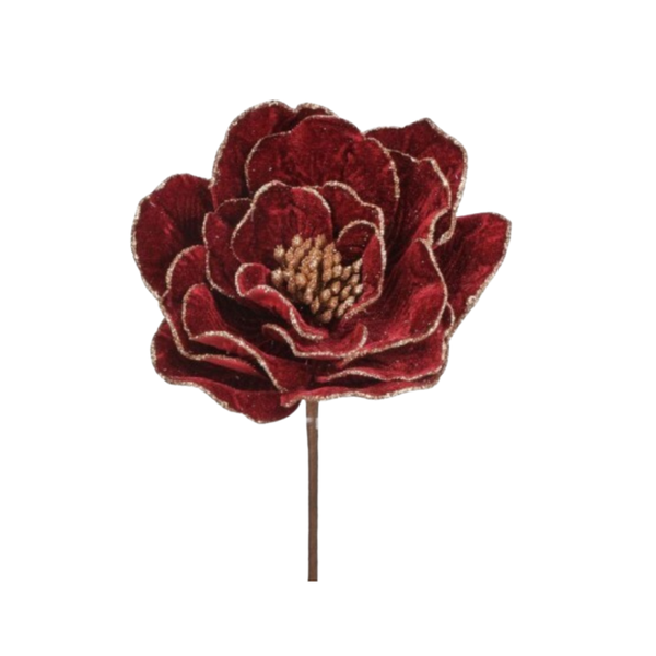 24" Beaded Edge Velvet Peony Stem - Burgundy