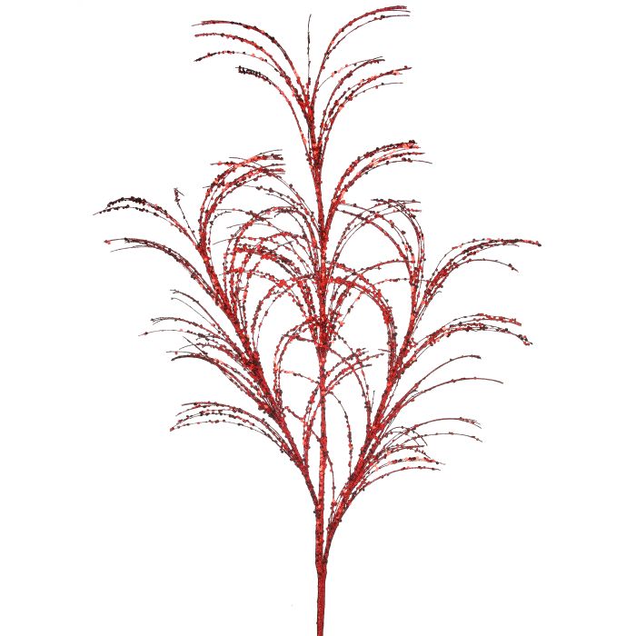 34"Glitter/Sequin Pampas Grass Spray - Set of 3 - Red Red — view 1