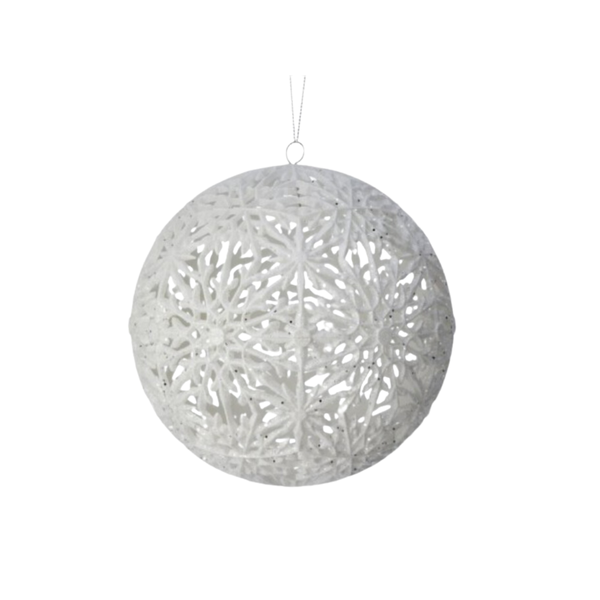 150MM SNOWFLAKE HOLLOW BALL ORNAMENT - WHITE