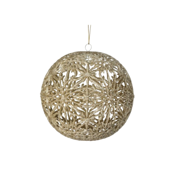 200MM SNOWFLAKE HOLLOW BALL ORNAMENT - CHAMPAGNE