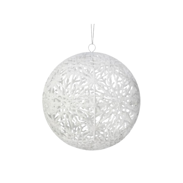 200MM SNOWFLAKE HOLLOW BALL ORNAMENT - WHITE