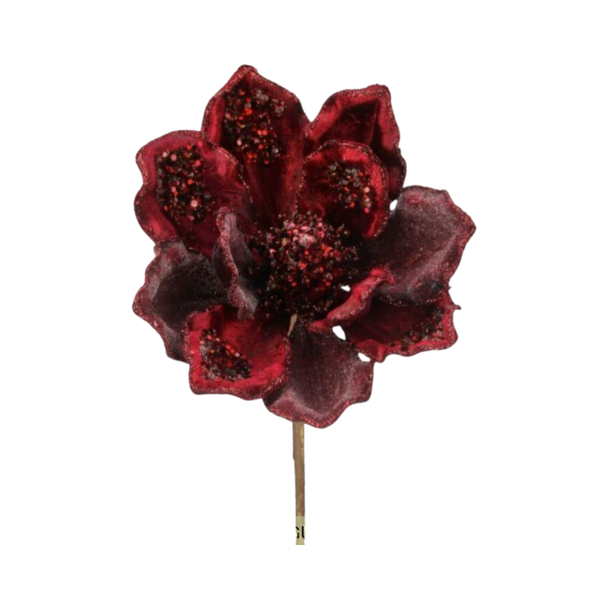 18"HX8"D HEAVY JEWELED MAGNOLIA STEM - BURGUNDY