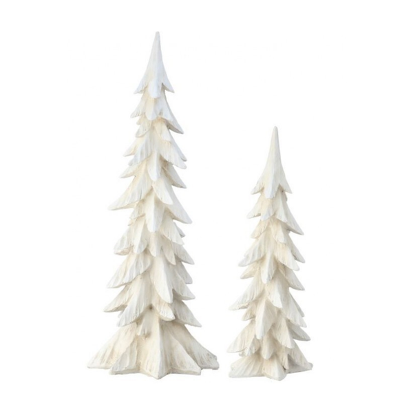 18 and 25" Resin Winter Retreat Tree - Weather White - Set of 2