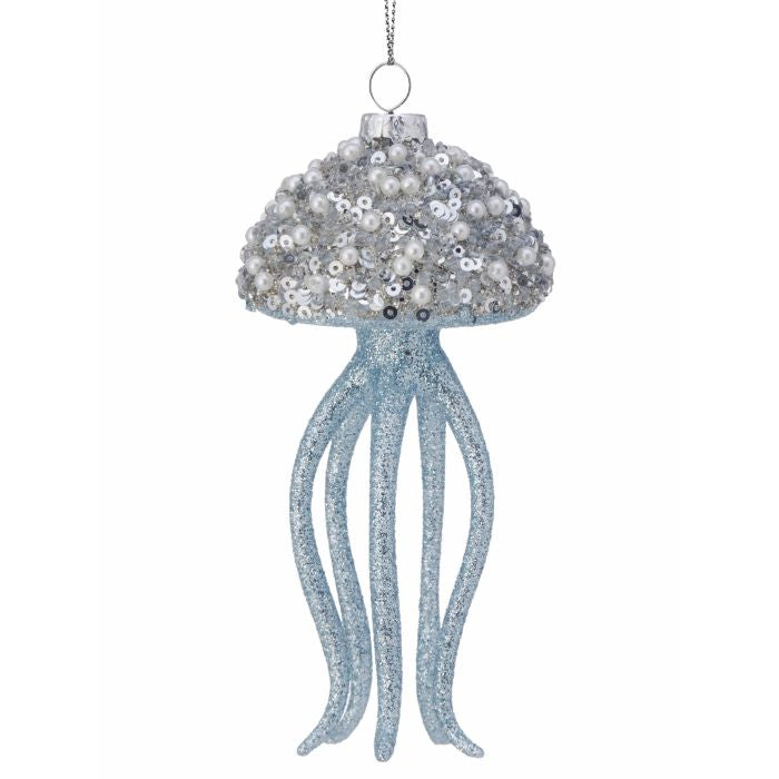 5" Glass Jellyfish w/Jewel Ornament - Aqua — view 1