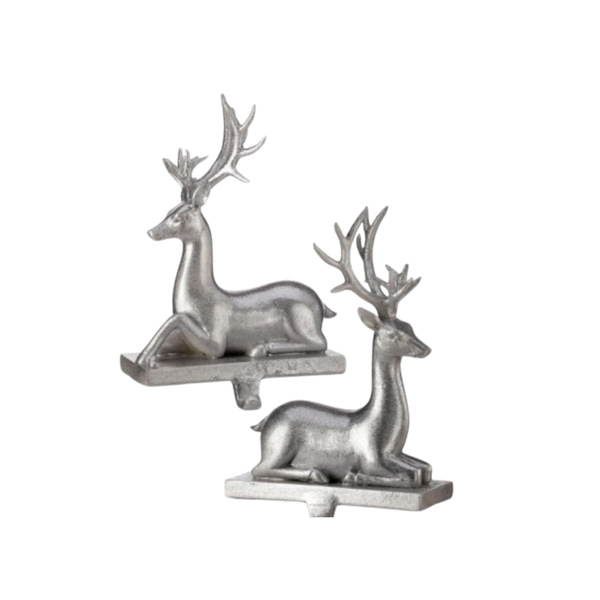 7.5" resin Sleek Deer Stocking Holder- Set of 2 - Silver