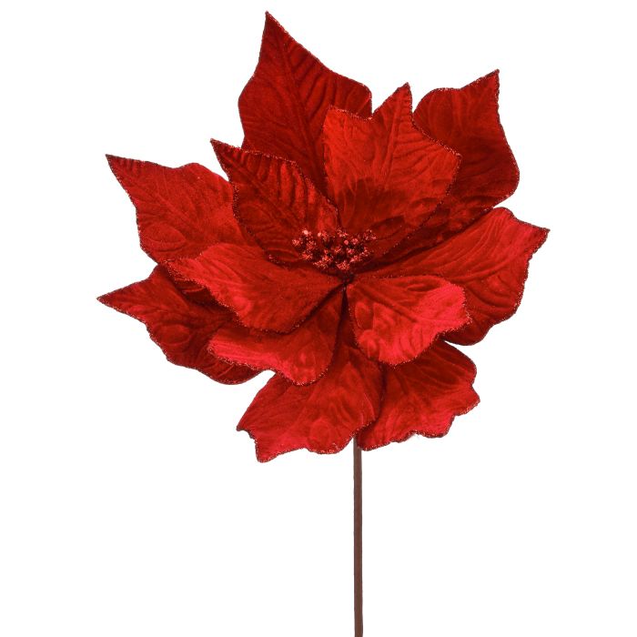 24" Rich Velvet Poinsettia Stem - Red — view 1