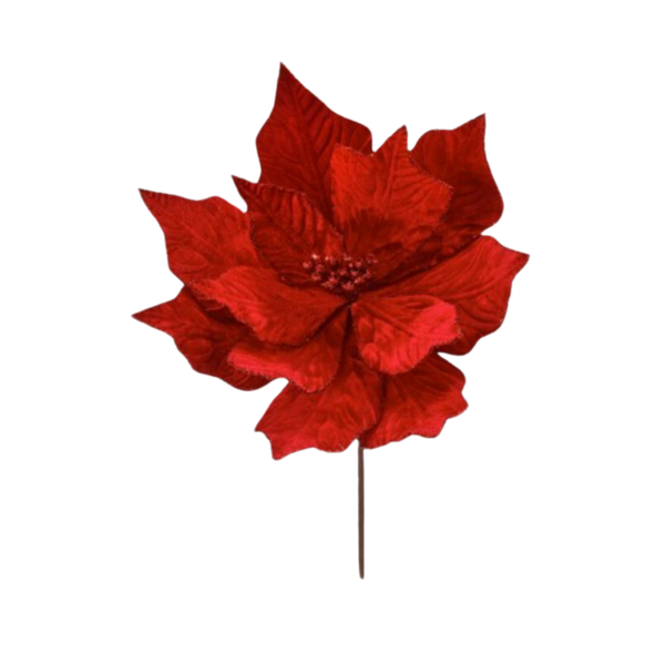 24" Rich Velvet Poinsettia Stem - Red