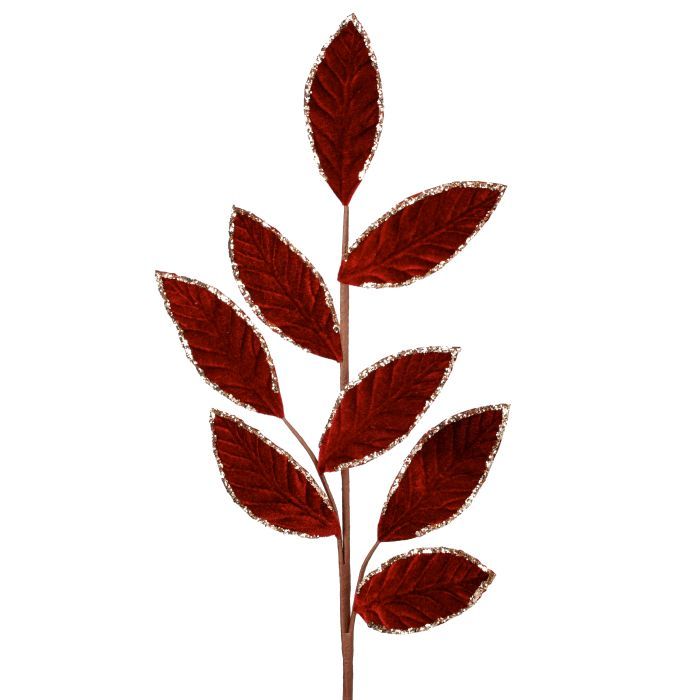 24" Velvet/Glitter Leaf Sprays - Burgandy — view 1