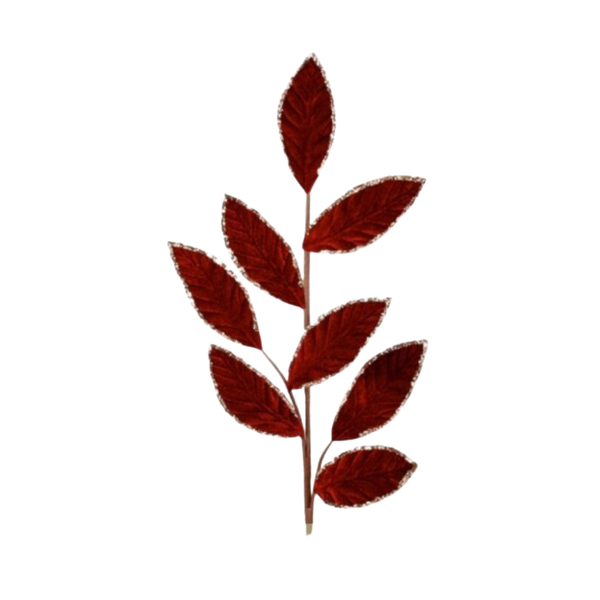 28" Velvet/Glitter Leaf Sprays - Burgandy