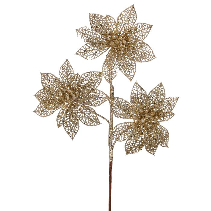 19" Triple Glitter Poinsettia Spray - Champagne — view 1