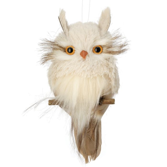 7" Natural Snow Owl Ornament — view 1