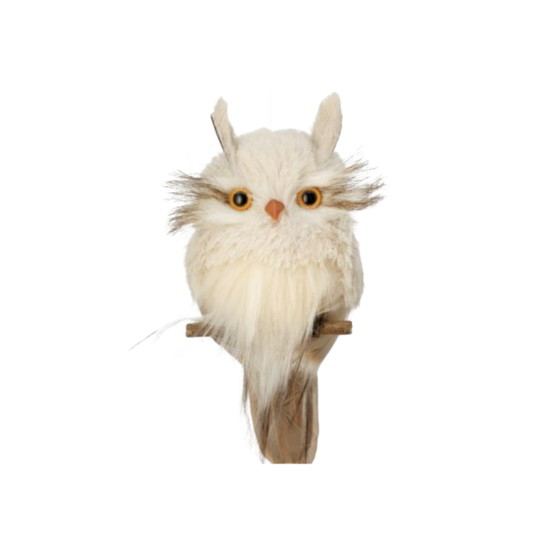 7" FLAT NATURAL SNOW OWL ORNAMENT