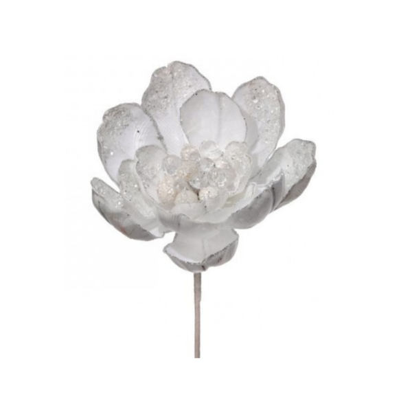 24" Iced Winter Magnolia Stem - White
