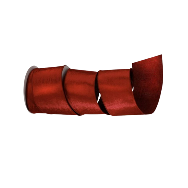 4" Ribbon Wired Velvet W/ Dupion Back Ribbon - 10 yard roll - Burgundy