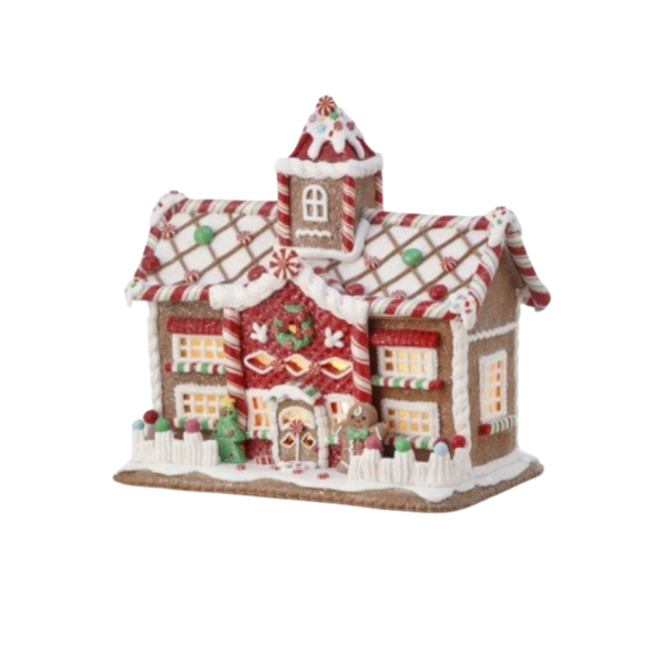 9.5" Iced Roof Gingerbread House with Battery And Timer LED Lights