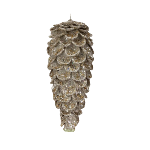 11.5" ICED PTL W/GLTR/JEWEL PINECONE ORNAMENT - CHOCOLATE