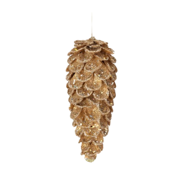 11.5" ICED PTL W/GLTR/JEWEL PINECONE ORNAMENT - GOLD