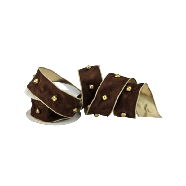 2.5" Ribbon -Faux Suede with Jingle Bell - 5 Yard Roll - Chocolate