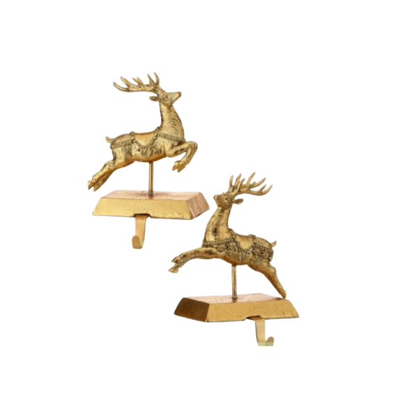 7.5" Resin Deer Stocking Holder - Gold - Set of 2