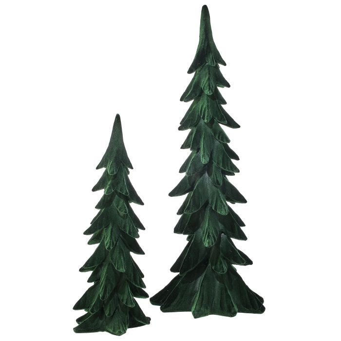Flocked Tree Set - 17.5" & 23" - Green - Set of 2 — view 1