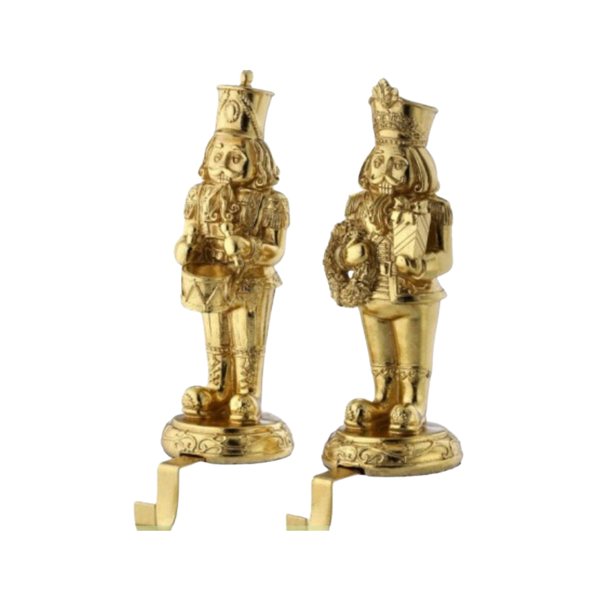 10.5" Nutcracker Stocking Holder - Gold - Set of 2
