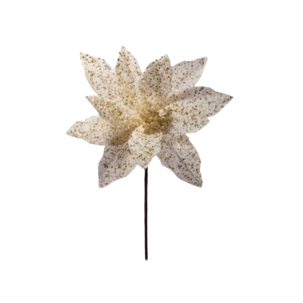22" Glitter Sequin Poinsettia Stem -  White and Gold