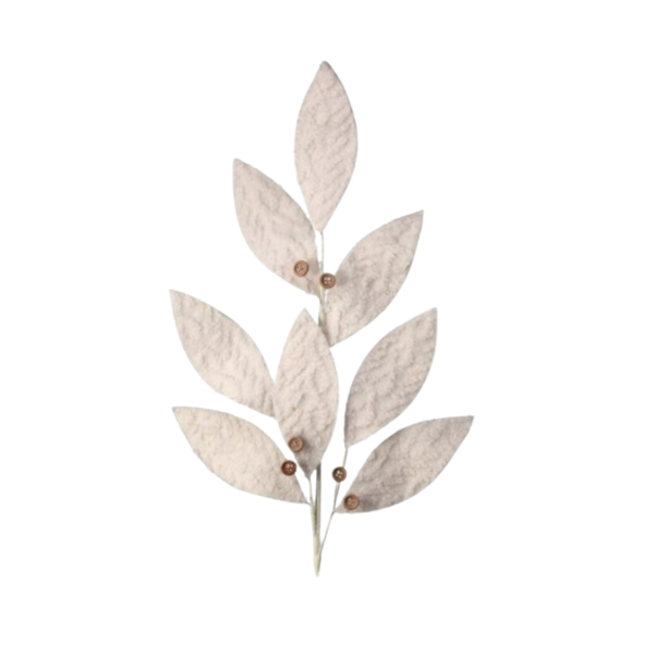 30" Winter Chalet Leaf Spray with Buttons - Cream