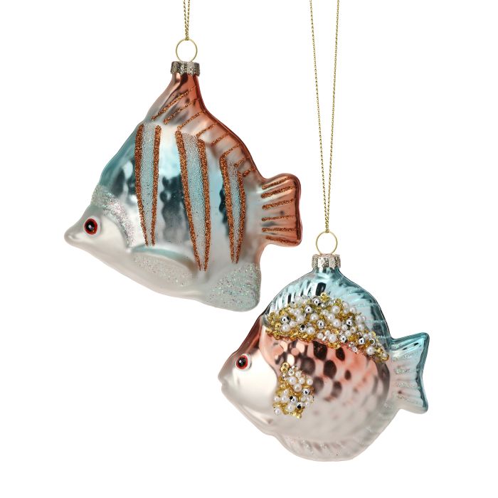 4" Glass Pearl/Jewel Angel Fish Ornament - Aqua/Coral - Set of 2 — view 1