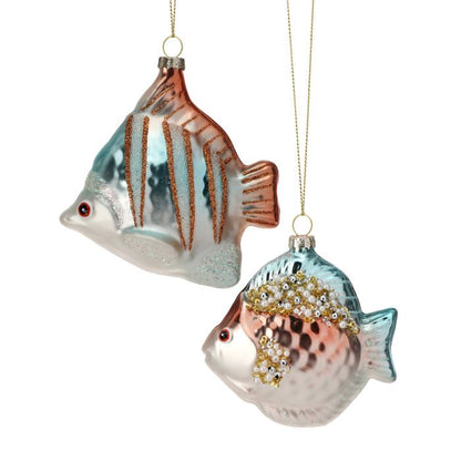 4" Glass Pearl/Jewel Angel Fish Ornament - Aqua/Coral - Set of 2 — view 1