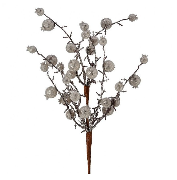 20" BEADED METALLIC CROWN BERRY SPRAY - PLATINUM