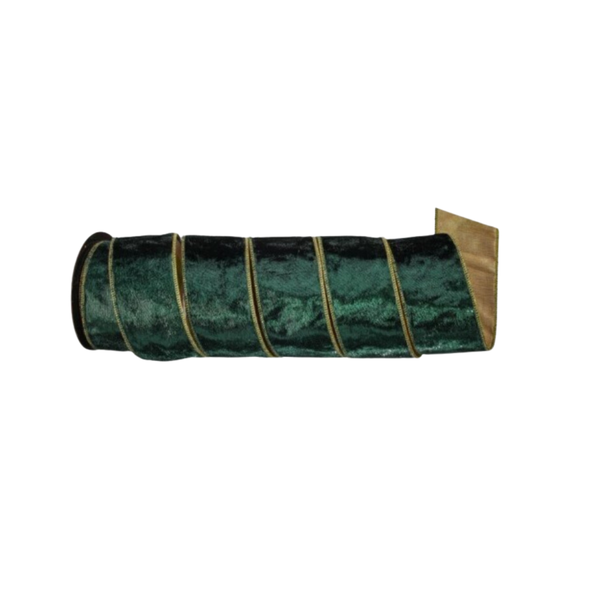 2.5" Ribbon - Metallic Velvet W/Gold Edge - 10 yard roll - Green