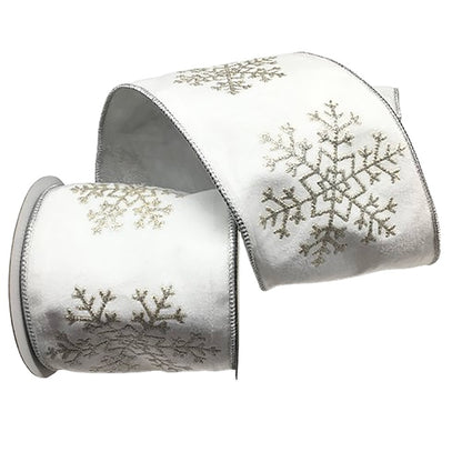 4" Ribbon - Metallic Snowflake Velvet - 5 Yards — view 1